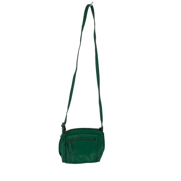 Fossil Handbags - Fossil Womens Crossbody Bag Leather Multiple Pockets Zip Adjustable Strap Green